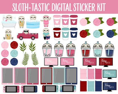 Sloth-tastic Digital Sticker Mega Bundle | GoodNotes & iPad | Sloths, February, Valentine, Kawaii, Adulting, Moods, Tasks