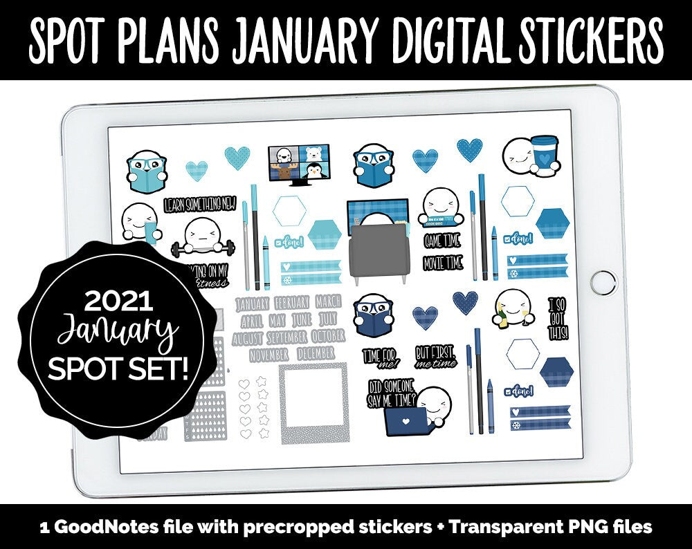 Spot Plans January Digital Stickers | GoodNotes, iPad and Android | Winter, Adulting, Planning