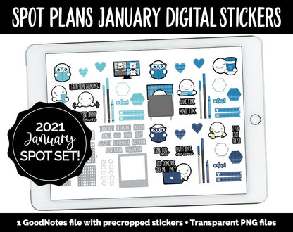 Spot Plans January Digital Stickers | GoodNotes, iPad and Android | Winter, Adulting, Planning