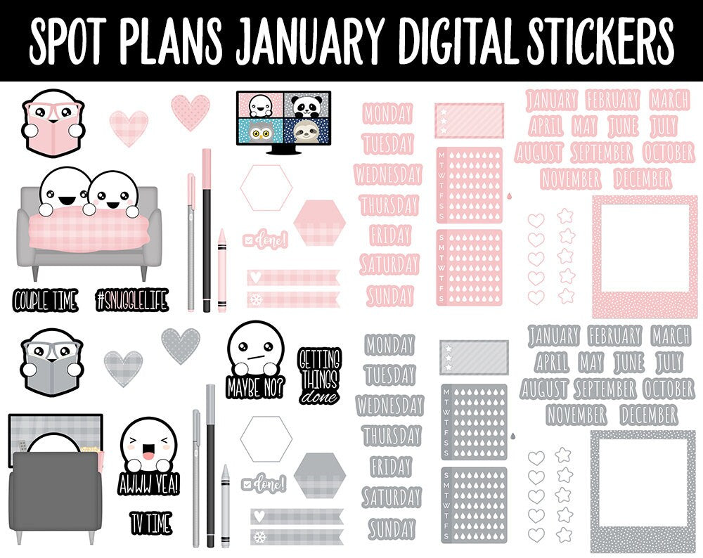 Spot Plans January Digital Stickers | GoodNotes, iPad and Android | Winter, Adulting, Planning
