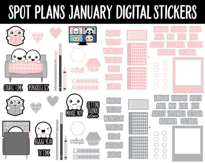 Spot Plans January Digital Stickers | GoodNotes, iPad and Android | Winter, Adulting, Planning