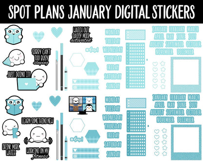 Spot Plans January Digital Stickers | GoodNotes, iPad and Android | Winter, Adulting, Planning