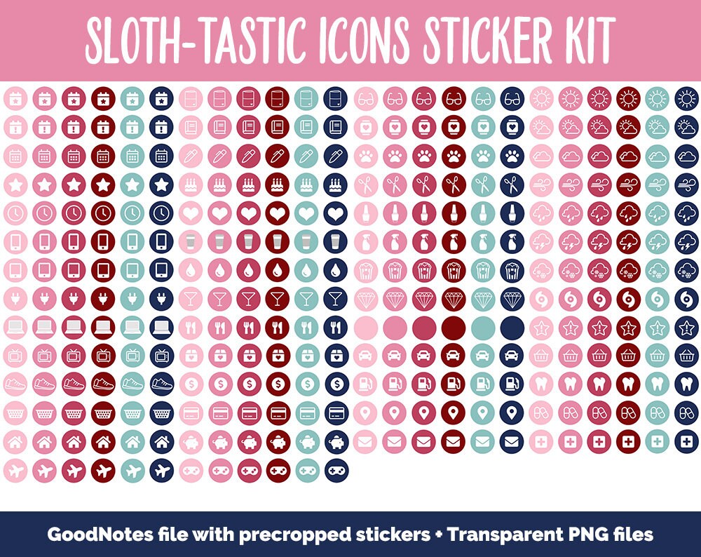 Sloth-tastic Icon Digital Planner Stickers | GoodNotes, iPad and Android | Icons, Life, Weather, Everyday