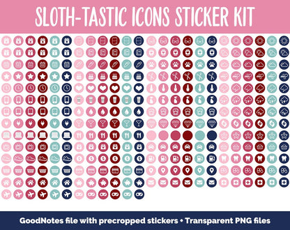 Sloth-tastic Icon Digital Planner Stickers | GoodNotes, iPad and Android | Icons, Life, Weather, Everyday
