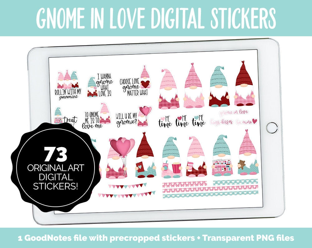 Gnome in Love Digital Planner Stickers | GoodNotes, iPad and Android | Valentine's Day, Tasks, Adulting