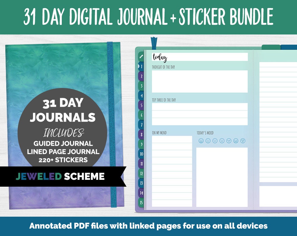 31 Day Digital Journal + Sticker Bundle | Jeweled Theme