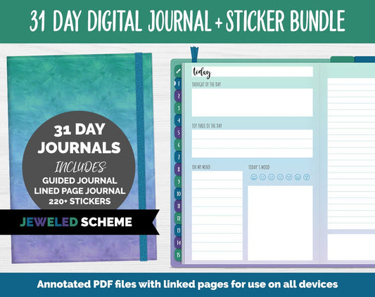 31 Day Digital Journal + Sticker Bundle | Jeweled Theme
