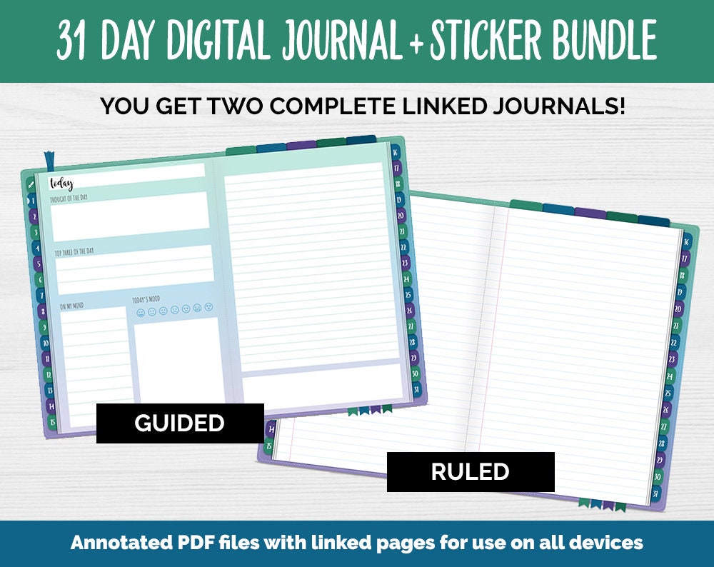 31 Day Digital Journal + Sticker Bundle | Jeweled Theme
