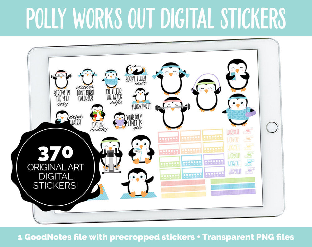 Polly Works Out Digital Stickers | GoodNotes & iPad | Workout, Fitness, Healthy, Diet, Trackers, Penguin, Exercise