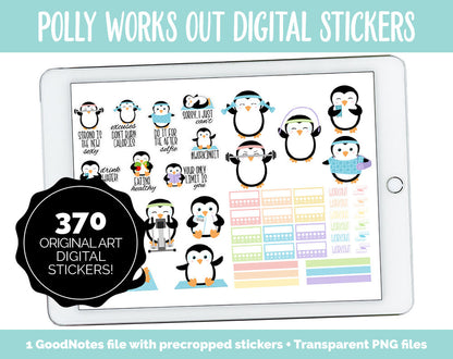 Polly Works Out Digital Stickers | GoodNotes & iPad | Workout, Fitness, Healthy, Diet, Trackers, Penguin, Exercise
