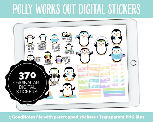 Polly Works Out Digital Stickers | GoodNotes & iPad | Workout, Fitness, Healthy, Diet, Trackers, Penguin, Exercise