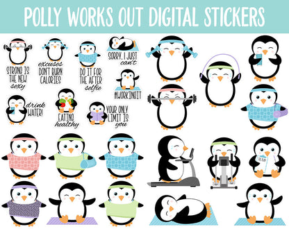 Polly Works Out Digital Stickers | GoodNotes & iPad | Workout, Fitness, Healthy, Diet, Trackers, Penguin, Exercise