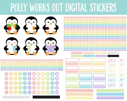 Polly Works Out Digital Stickers | GoodNotes & iPad | Workout, Fitness, Healthy, Diet, Trackers, Penguin, Exercise