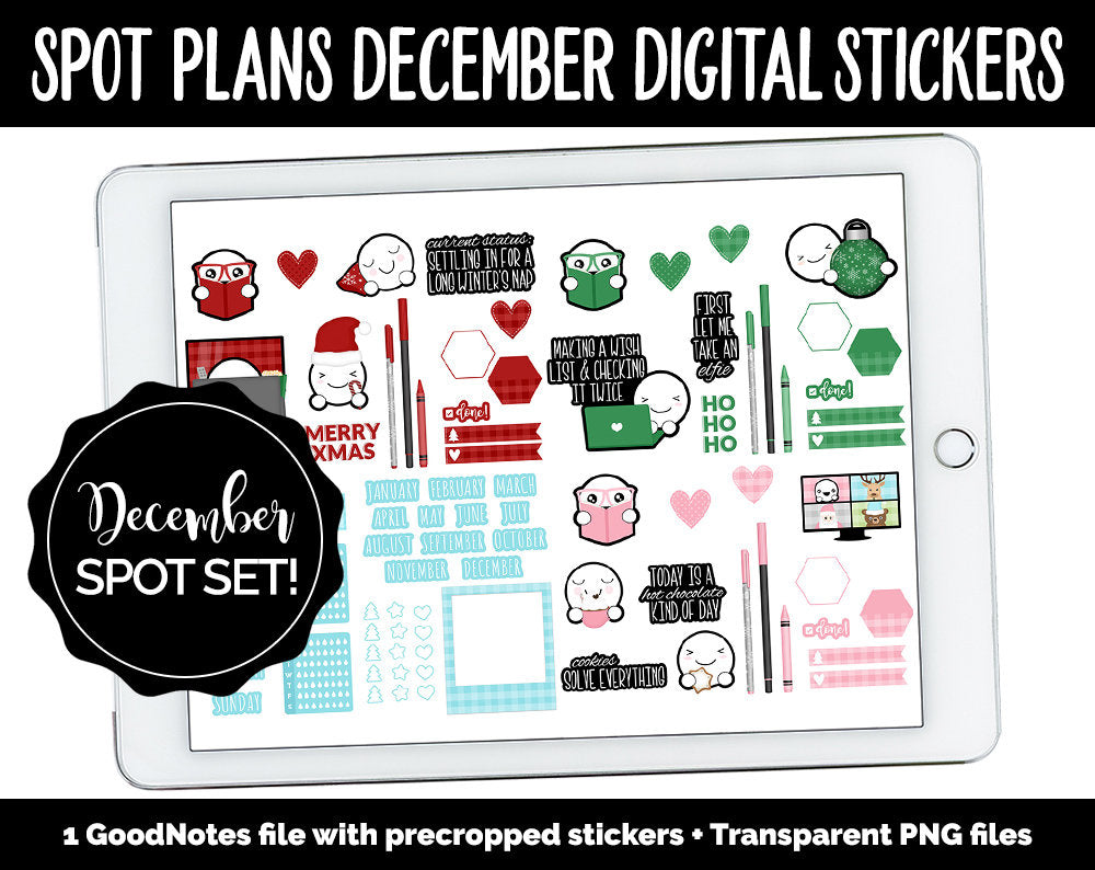 Spot Plans December Digital Stickers | GoodNotes, iPad and Android | Christmas, Winter, Adulting, Planning