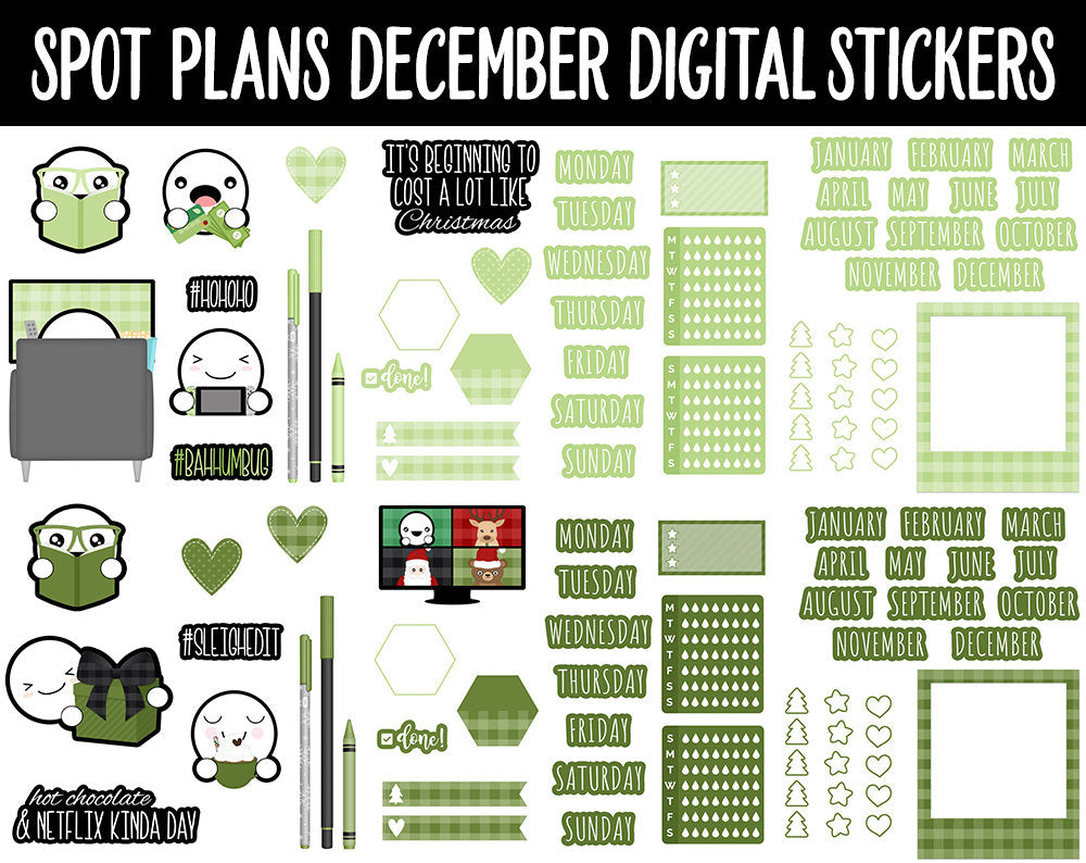 Spot Plans December Digital Stickers | GoodNotes, iPad and Android | Christmas, Winter, Adulting, Planning