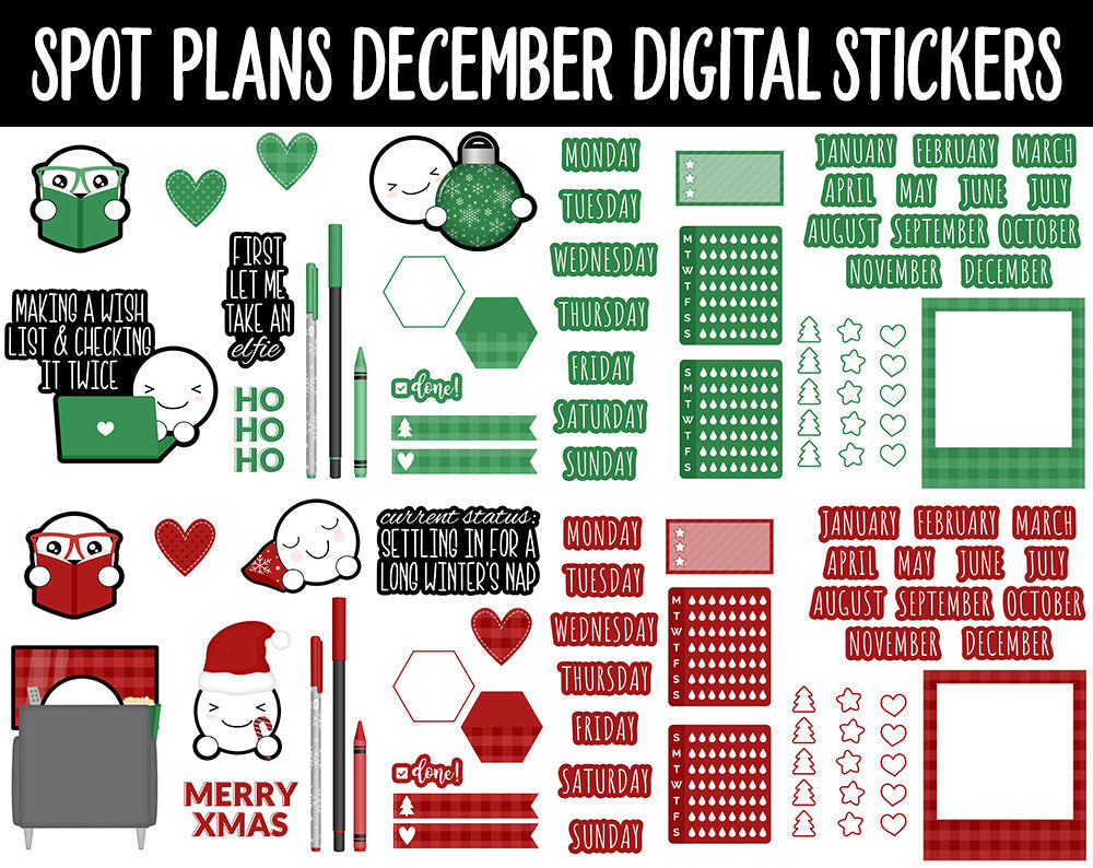 Spot Plans December Digital Stickers | GoodNotes, iPad and Android | Christmas, Winter, Adulting, Planning