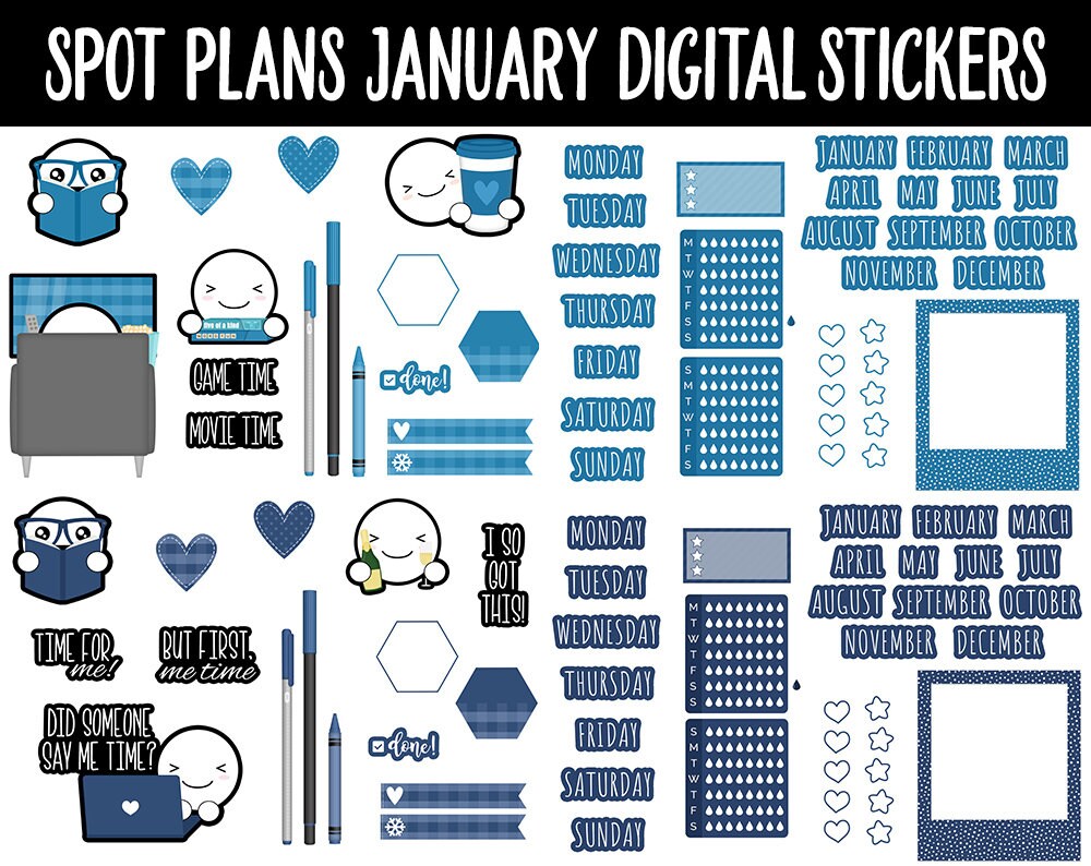 Spot Plans January Digital Stickers | GoodNotes, iPad and Android | Winter, Adulting, Planning