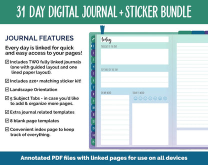 31 Day Digital Journal + Sticker Bundle | Jeweled Theme