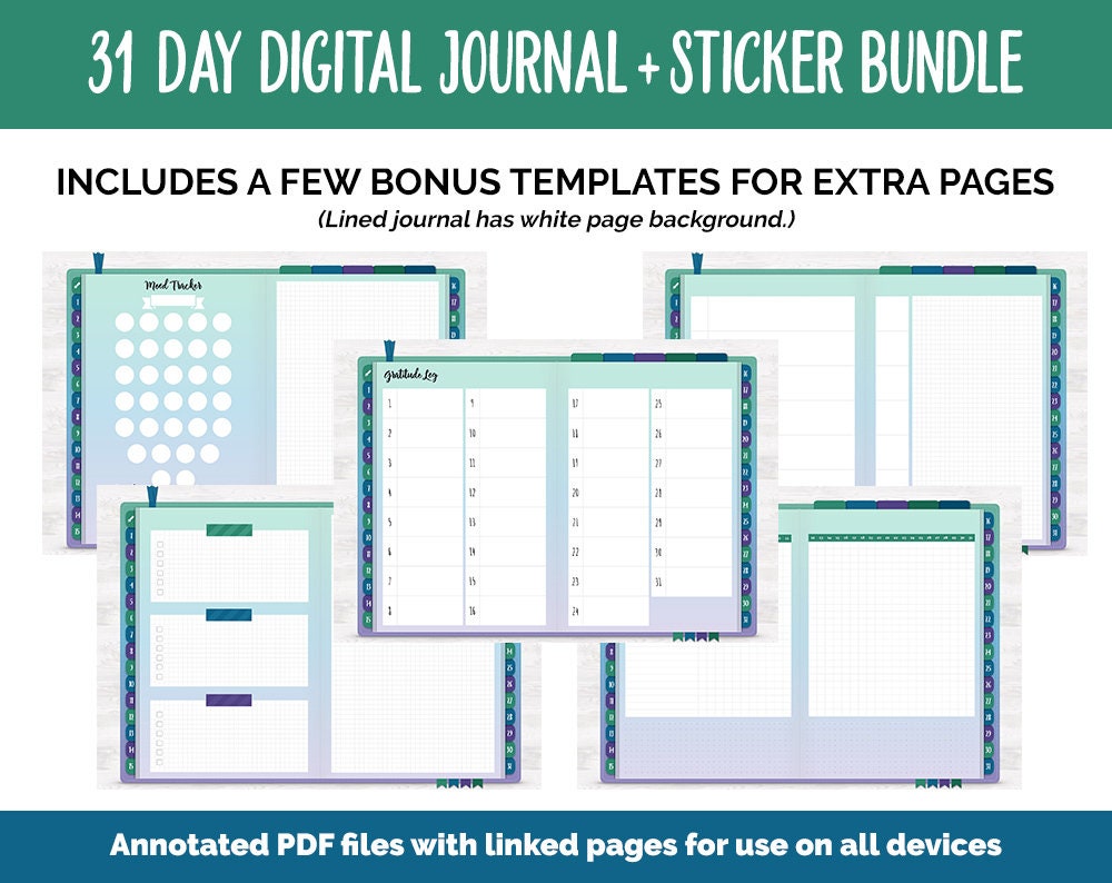 31 Day Digital Journal + Sticker Bundle | Jeweled Theme