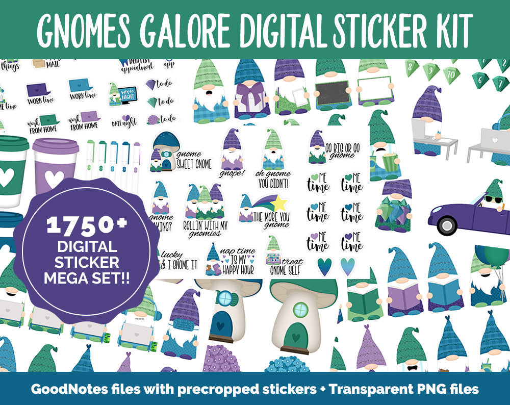 Gnomes Galore Digital Sticker Mega Bundle | GoodNotes & iPad | March, Spring, Garden, Kawaii, Adulting, Moods, Tasks