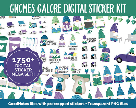 Gnomes Galore Digital Sticker Mega Bundle | GoodNotes & iPad | March, Spring, Garden, Kawaii, Adulting, Moods, Tasks