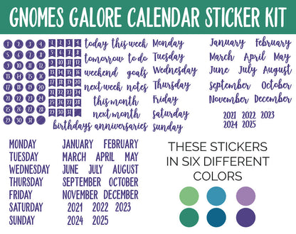 Gnomes Galore Calendar Essentials Digital Planner Stickers | GoodNotes, iPad and Android | Dates, Days of the Week, Months