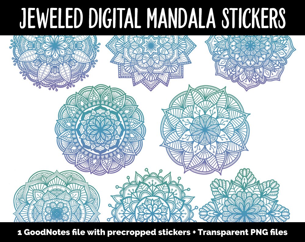 Jeweled Mandala Digital Planner Stickers | GoodNotes, iPad and Android | Gradient, Ombre, Coloring