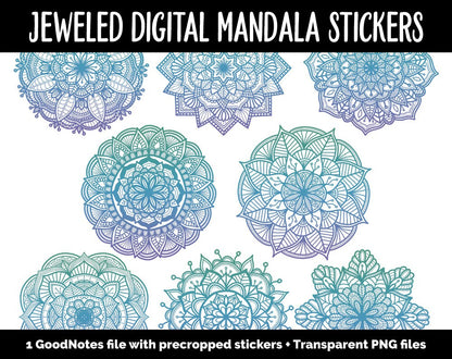 Jeweled Mandala Digital Planner Stickers | GoodNotes, iPad and Android | Gradient, Ombre, Coloring