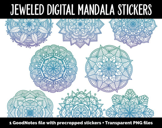 Jeweled Mandala Digital Planner Stickers | GoodNotes, iPad and Android | Gradient, Ombre, Coloring