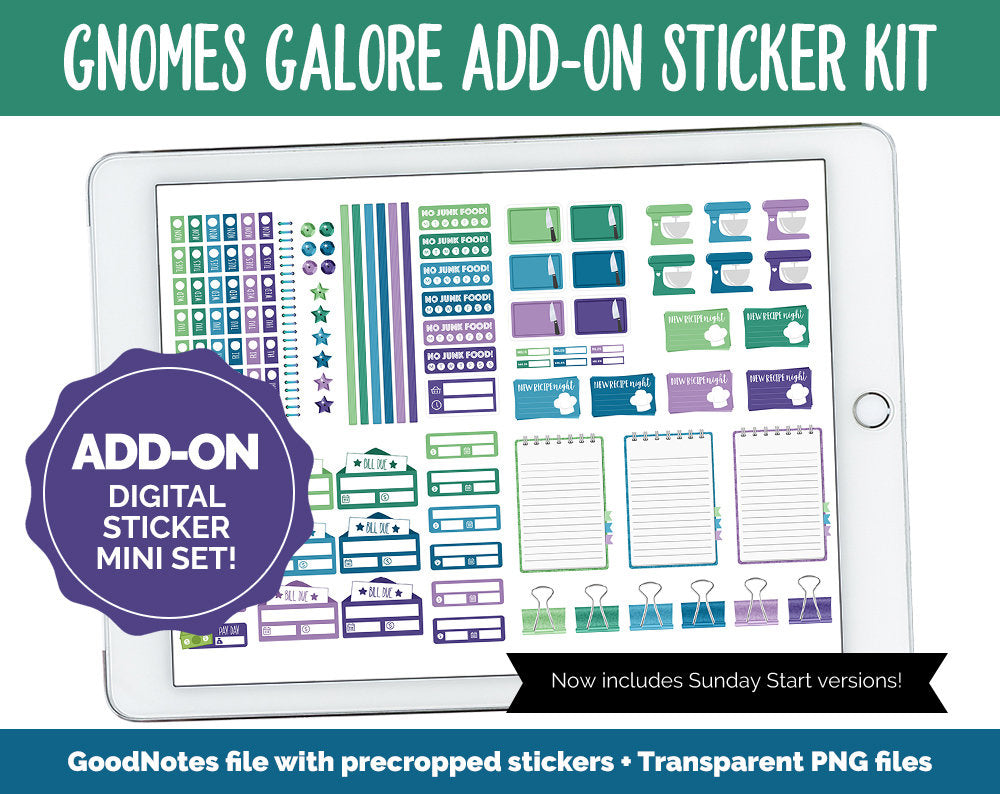 Gnomes Galore Add-On Digital Stickers | GoodNotes & iPad | Trackers, Budget, Fitness, Health, Habits
