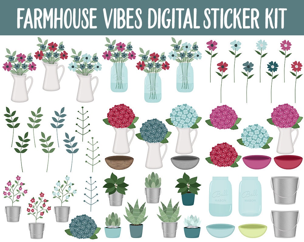 Farmhouse Vibes Digital Sticker Mega Bundle | GoodNotes & iPad | April, Spring, Flowers, Garden, Home, Adulting, Tasks