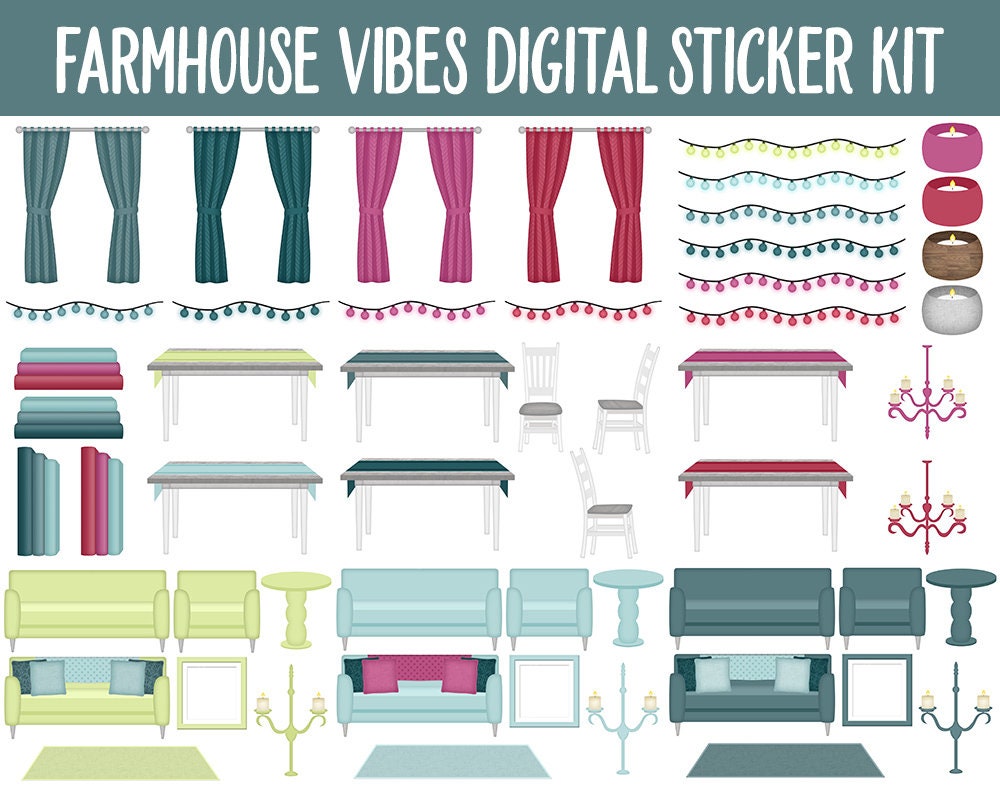 Farmhouse Vibes Digital Sticker Mega Bundle | GoodNotes & iPad | April, Spring, Flowers, Garden, Home, Adulting, Tasks