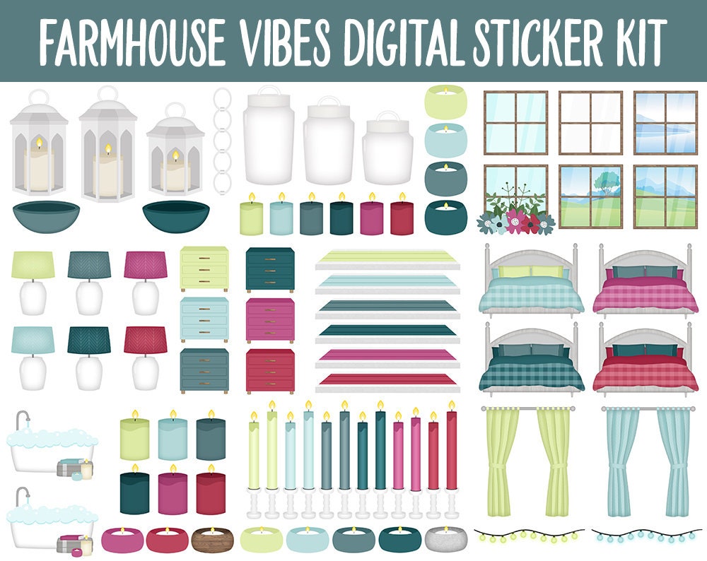 Farmhouse Vibes Digital Sticker Mega Bundle | GoodNotes & iPad | April, Spring, Flowers, Garden, Home, Adulting, Tasks
