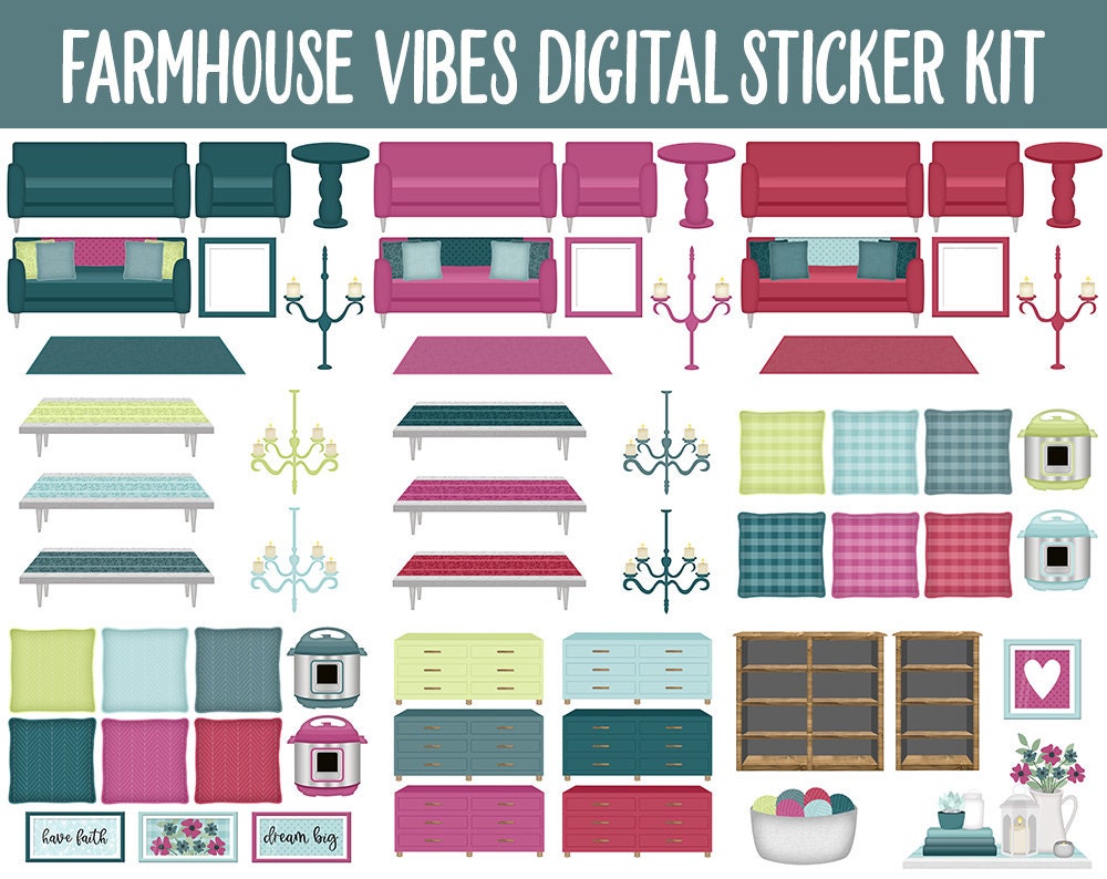 Farmhouse Vibes Digital Sticker Mega Bundle | GoodNotes & iPad | April, Spring, Flowers, Garden, Home, Adulting, Tasks