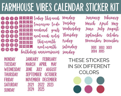Farmhouse Vibes Calendar Essentials Digital Planner Stickers | GoodNotes, iPad and Android | Dates, Days of the Week, Months
