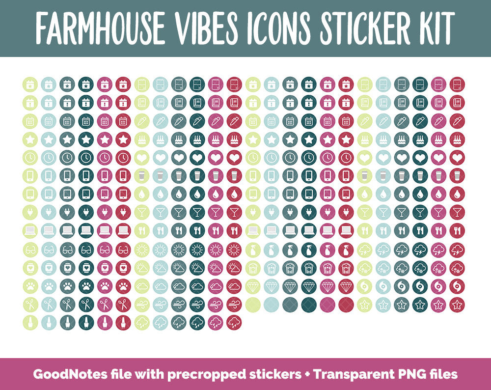 Farmhouse Vibes Icon Digital Planner Stickers | GoodNotes, iPad and Android | Icons, Life, Weather, Everyday