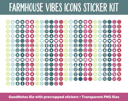 Farmhouse Vibes Icon Digital Planner Stickers | GoodNotes, iPad and Android | Icons, Life, Weather, Everyday