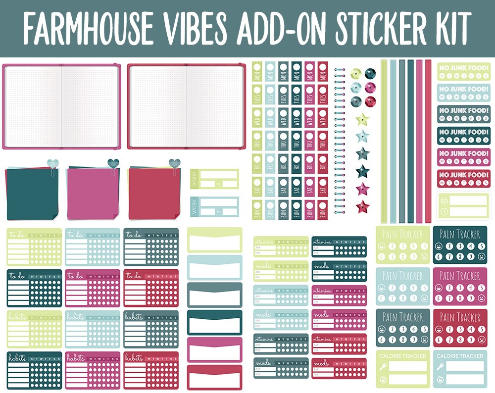 Farmhouse Vibes Add-On Digital Stickers | GoodNotes & iPad | Trackers, Budget, Fitness, Health, Habits
