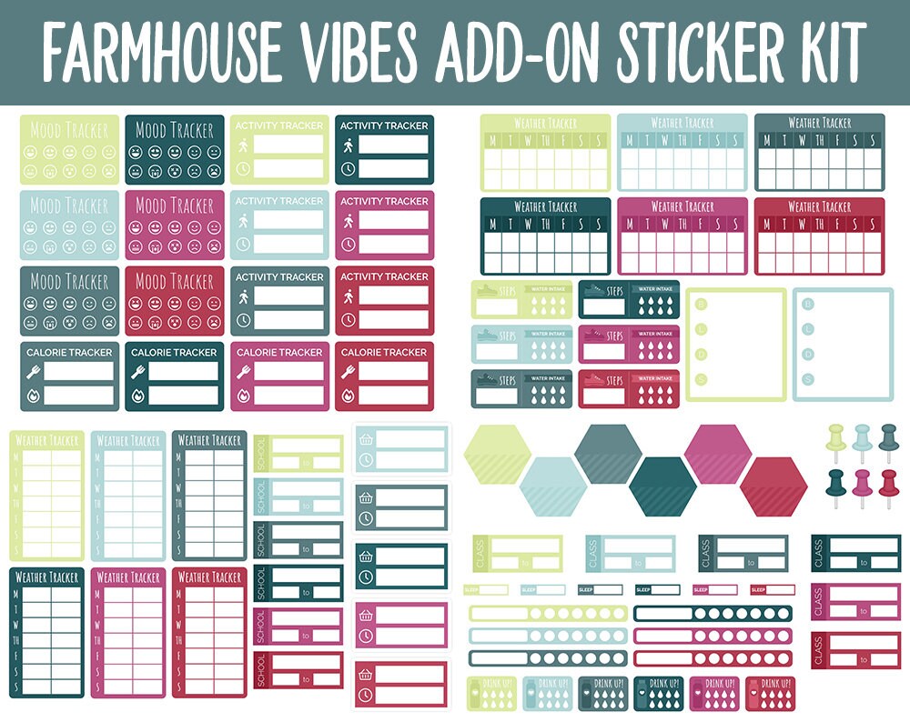 Farmhouse Vibes Add-On Digital Stickers | GoodNotes & iPad | Trackers, Budget, Fitness, Health, Habits