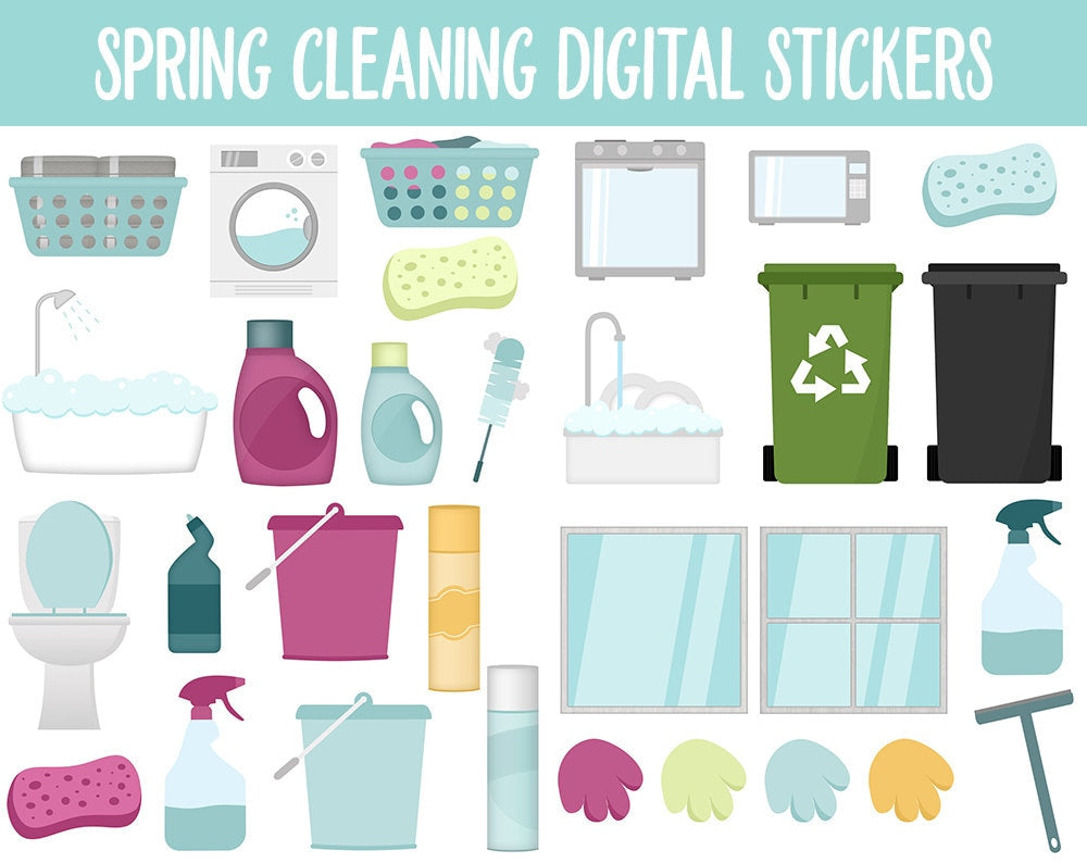 Spring Cleaning Digital Stickers | GoodNotes, iPad and Android | Chores, Tasks, Clean, Tidy, Organize, Spring Clean