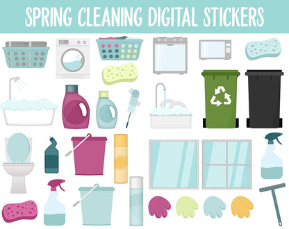 Spring Cleaning Digital Stickers | GoodNotes, iPad and Android | Chores, Tasks, Clean, Tidy, Organize, Spring Clean