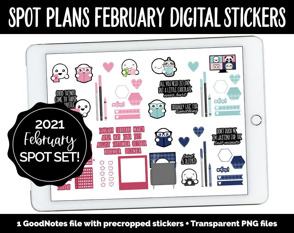 Spot Plans February Digital Stickers | GoodNotes, iPad and Android | Valentine, Lunar New Year, Adulting, Planning