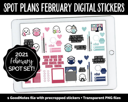 Spot Plans February Digital Stickers | GoodNotes, iPad and Android | Valentine, Lunar New Year, Adulting, Planning