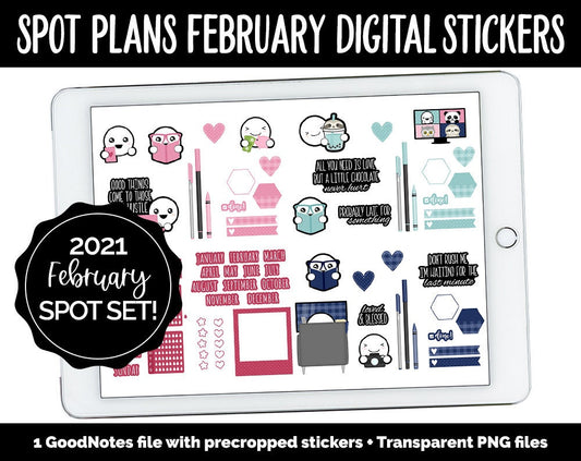 Spot Plans February Digital Stickers | GoodNotes, iPad and Android | Valentine, Lunar New Year, Adulting, Planning