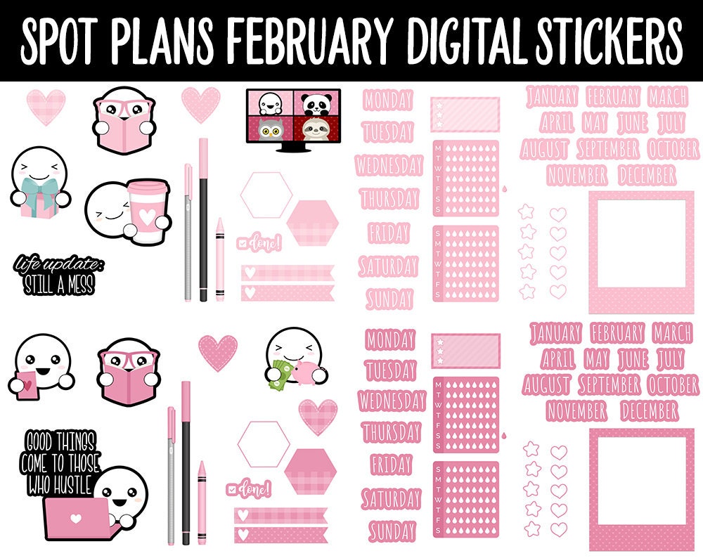 Spot Plans February Digital Stickers | GoodNotes, iPad and Android | Valentine, Lunar New Year, Adulting, Planning