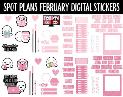 Spot Plans February Digital Stickers | GoodNotes, iPad and Android | Valentine, Lunar New Year, Adulting, Planning