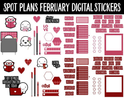 Spot Plans February Digital Stickers | GoodNotes, iPad and Android | Valentine, Lunar New Year, Adulting, Planning