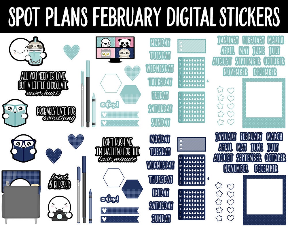 Spot Plans February Digital Stickers | GoodNotes, iPad and Android | Valentine, Lunar New Year, Adulting, Planning