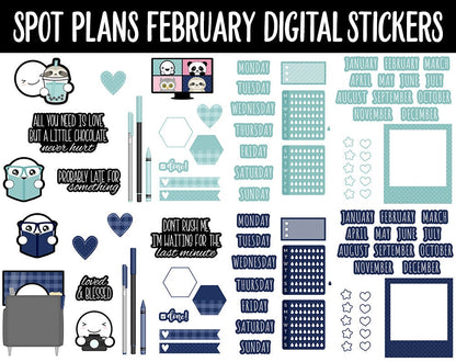 Spot Plans February Digital Stickers | GoodNotes, iPad and Android | Valentine, Lunar New Year, Adulting, Planning