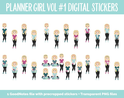 Planner Girls Vol #1 Domestic Divas Digital Stickers | Light Skin | GoodNotes, iPad and Android | Chores, Tasks, Clean